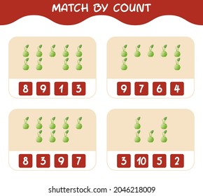 Match by count of cartoon kohlrabi. Match and count game. Educational game for pre shool years kids and toddlers