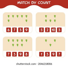 Match by count of cartoon leek. Match and count game. Educational game for pre shool years kids and toddlers