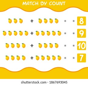 Match by count of cartoon lemons. Match and count game. Educational game for pre shool years kids and toddlers