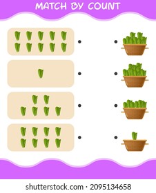 Match by count of cartoon lettuce. Match and count game. Educational game for pre shool years kids and toddlers