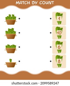 Match by count of cartoon lettuce. Match and count game. Educational game for pre shool years kids and toddlers