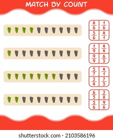 Match by count of cartoon lettuce. Match and count game. Educational game for pre shool years kids and toddlers