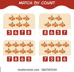 Match by count of cartoon loquats. Match and count game. Educational game for pre shool years kids and toddlers