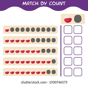 Match by count of cartoon lychee. Match and count game. Educational game for pre shool years kids and toddlers