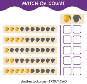 Match by count of cartoon mango. Match and count game. Educational game for pre shool years kids and toddlers