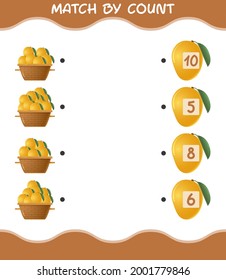 Match by count of cartoon mango. Match and count game. Educational game for pre shool years kids and toddlers