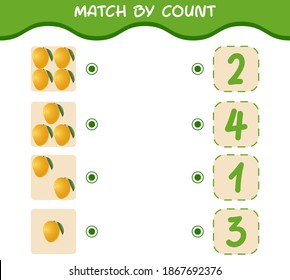 Match by count of cartoon mangos. Match and count game. Educational game for pre shool years kids and toddlers