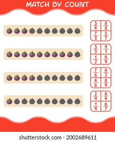 Match by count of cartoon mangosteen. Match and count game. Educational game for pre shool years kids and toddlers