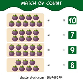 Match by count of cartoon mangosteens. Match and count game. Educational game for pre shool years kids and toddlers
