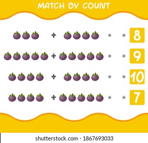 Match by count of cartoon mangosteens. Match and count game. Educational game for pre shool years kids and toddlers