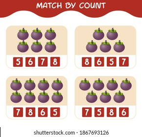 Match by count of cartoon mangosteens. Match and count game. Educational game for pre shool years kids and toddlers