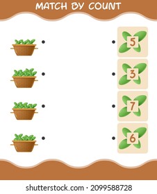 Match by count of cartoon mint leaf. Match and count game. Educational game for pre shool years kids and toddlers