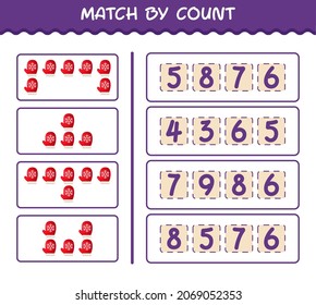 Match by count of cartoon mitten. Match and count game. Educational game for pre shool years kids and toddlers