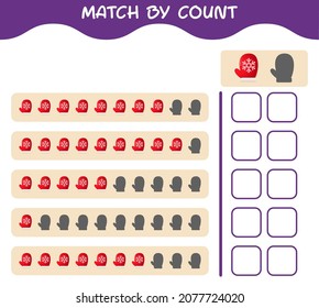Match by count of cartoon mitten. Match and count Game. Erziehungsspiel für Kinder und Kleinkinder im Vorschulalter