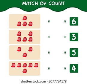 Match by count of cartoon mitten. Match and count game. Educational game for pre shool years kids and toddlers