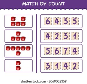 Match by count of cartoon mug. Match and count game. Educational game for pre shool years kids and toddlers
