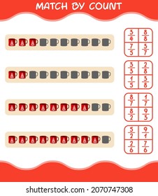 Match by count of cartoon mug. Match and count game. Educational game for pre shool years kids and toddlers