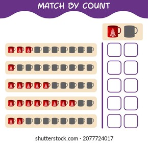 Match by count of cartoon mug. Match and count game. Educational game for pre shool years kids and toddlers