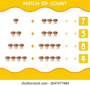 Match by count of cartoon mushroom. Match and count game. Educational game for pre shool years kids and toddlers