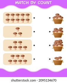 Match by count of cartoon mushroom. Match and count game. Educational game for pre shool years kids and toddlers