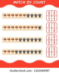 Match by count of cartoon mushroom. Match and count game. Educational game for pre shool years kids and toddlers