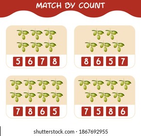 Match by count of cartoon olives. Match and count game. Educational game for pre shool years kids and toddlers