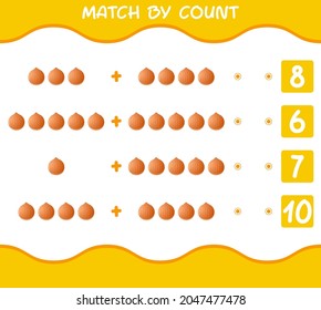 Match by count of cartoon onion. Match and count game. Educational game for pre shool years kids and toddlers