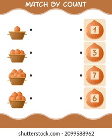 Match by count of cartoon onion. Match and count game. Educational game for pre shool years kids and toddlers