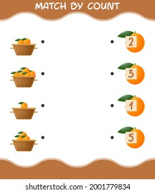 Match by count of cartoon orange. Match and count game. Educational game for pre shool years kids and toddlers