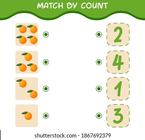 Match by count of cartoon oranges. Match and count game. Educational game for pre shool years kids and toddlers