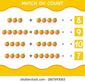 Match by count of cartoon oranges. Match and count game. Educational game for pre shool years kids and toddlers