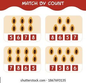 Match by count of cartoon papayas. Match and count game. Educational game for pre shool years kids and toddlers