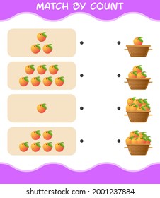 Match by count of cartoon peach. Match and count game. Educational game for pre shool years kids and toddlers
