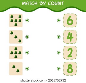 Match by count of cartoon pine tree. Match and count game. Educational game for pre shool years kids and toddlers