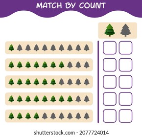 Match by count of cartoon pine tree. Match and count game. Educational game for pre shool years kids and toddlers