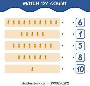 Match by count of cartoon pineapple. Match and count game. Educational game for pre school years kids and toddlers