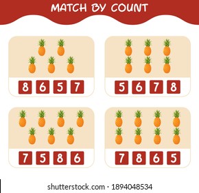 Match by count of cartoon pineapples. Match and count game. Educational game for pre shool years kids and toddlers