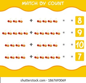 Match by count of cartoon pitangas. Match and count game. Educational game for pre shool years kids and toddlers