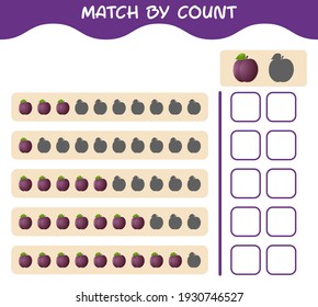 Match by count of cartoon plum. Match and count game. Educational game for pre shool years kids and toddlers