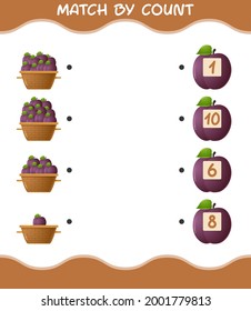 Match by count of cartoon plum. Match and count game. Educational game for pre shool years kids and toddlers