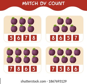 Match by count of cartoon plums. Match and count game. Educational game for pre shool years kids and toddlers