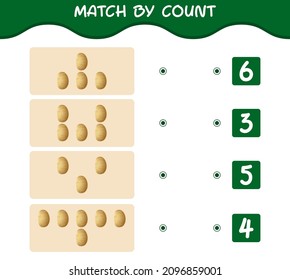 Match by count of cartoon potato. Match and count game. Educational game for pre shool years kids and toddlers