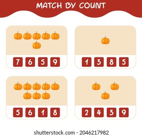 Match by count of cartoon pumpkin. Match and count game. Educational game for pre shool years kids and toddlers