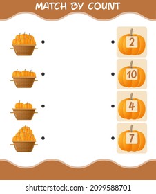 Match by count of cartoon pumpkin. Match and count game. Educational game for pre shool years kids and toddlers