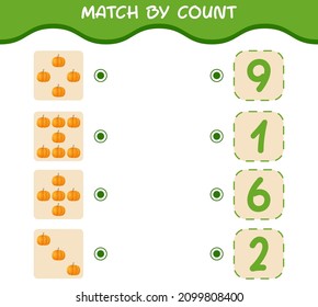 Match by count of cartoon pumpkin. Match and count game. Educational game for pre shool years kids and toddlers