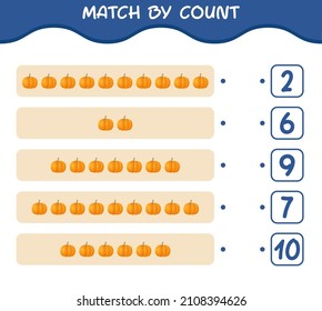 Match by count of cartoon pumpkin. Match and count game. Educational game for pre shool years kids and toddlers