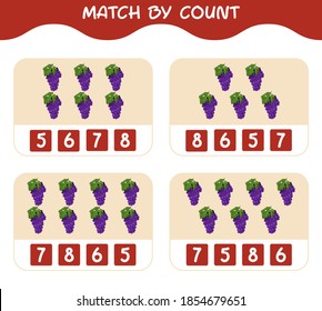 Match by count of cartoon purple grape. Match and count game. Educational game for pre shool years kids and toddlers