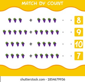 Match by count of cartoon purple grape. Match and count game. Educational game for pre shool years kids and toddlers