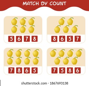 Match by count of cartoon quinces. Match and count game. Educational game for pre shool years kids and toddlers
