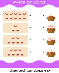 Match by count of cartoon rambutan. Match and count game. Educational game for pre shool years kids and toddlers